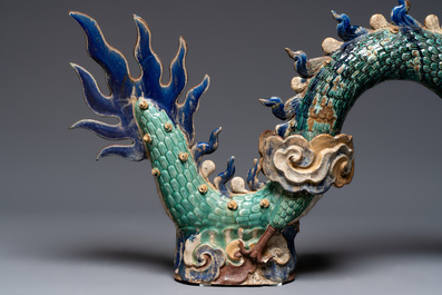 A pair of large Chinese polychrome-glazed Shiwan stoneware dragons, 19th C.