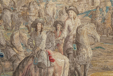 A pair of Brussels historical 'The Art of War' tapestries after Lambert De Hondt II, Judocus de Vos workshop, early 18th C.