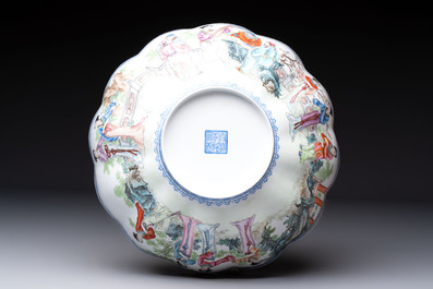 Four Chinese famille rose eggshell bowls with 'immortals' and 'landscape' design, Republic