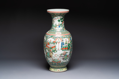 A large Chinese famille verte vase with narrative design, 19th C.
