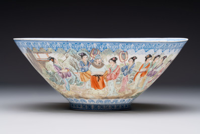 Four Chinese famille rose eggshell bowls with 'immortals' and 'landscape' design, Republic
