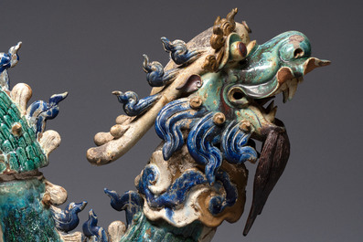 A pair of large Chinese polychrome-glazed Shiwan stoneware dragons, 19th C.
