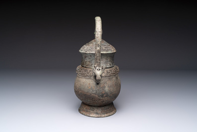 A Chinese archaic bronze food vessel, 'you 卣', Western Zhou
