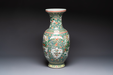 A large Chinese famille verte vase with narrative design, 19th C.