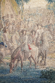 A pair of Brussels historical 'The Art of War' tapestries after Lambert De Hondt II, Judocus de Vos workshop, early 18th C.