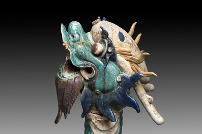 A large Chinese polychrome-glazed Shiwan stoneware dragon, 19th C.