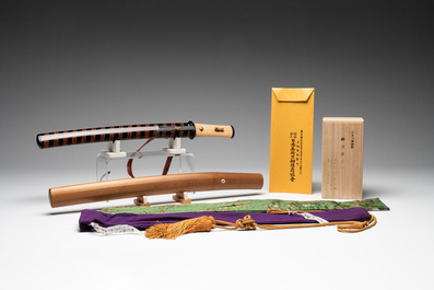 A rare Japanese wakizashi 脇差 sword and koshirae, signed Shoji Jiro Taro Naokatsu 莊司 次郎 太郎 直勝, Meiji, dated 1853