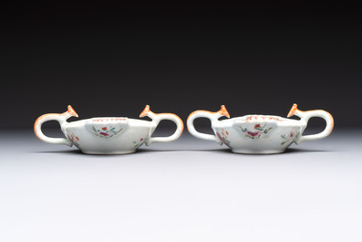 A pair of Chinese famille rose sauce boats, Qianlong