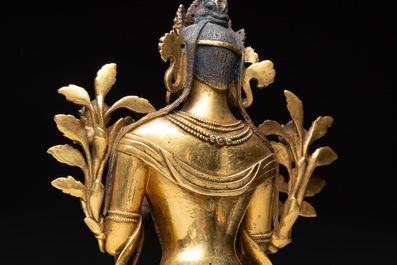A fine Sino-Tibetan turquoise- and coral-inlaid gilt-bronze Buddha Maitreya, Kangxi