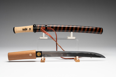 A rare Japanese wakizashi 脇差 sword and koshirae, signed Shoji Jiro Taro Naokatsu 莊司 次郎 太郎 直勝, Meiji, dated 1853