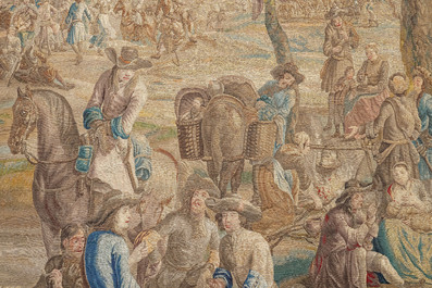 A pair of Brussels historical 'The Art of War' tapestries after Lambert De Hondt II, Judocus de Vos workshop, early 18th C.