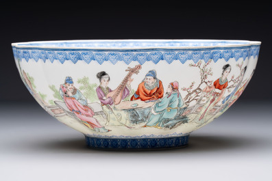 Four Chinese famille rose eggshell bowls with 'immortals' and 'landscape' design, Republic