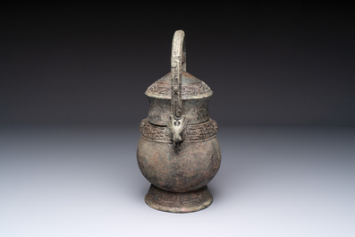 A Chinese archaic bronze food vessel, 'you 卣', Western Zhou
