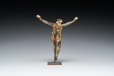 A parcel-gilt bronze Corpus Christi, probably France, 15/16th C.