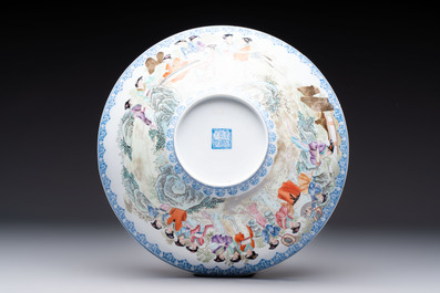 Four Chinese famille rose eggshell bowls with 'immortals' and 'landscape' design, Republic