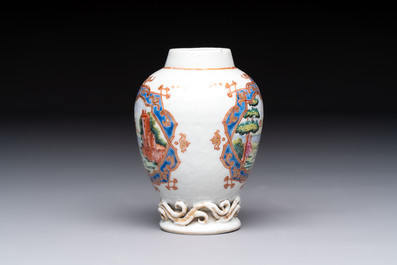 A rare Chinese famille rose 'European musical subject' tea caddy, Qianlong