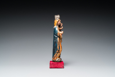 A polychromed carved wooden sculpture of a Madonna with Child, so called 'Poup&eacute;e de Malines', Flanders, Mechelen, 16th C.