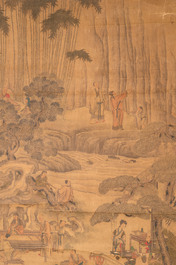 In the manner of Qian Gong 錢貢 (16/17th C.): 'Gathering of sages', ink and colour on silk, 19th C.