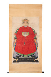 Chinese school: three ancestor portraits, ink and colour on paper, 19/20th C.