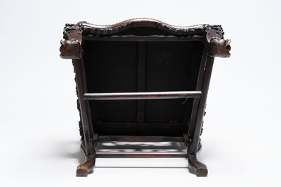 A richly carved Chinese hongmu 'dragon' armchair, Canton, 19th C.
