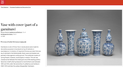 An exceptional large blue and white Dutch Delft garniture of three vases, late 17th/early 18th C.