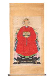 Chinese school: three ancestor portraits, ink and colour on paper, 19/20th C.