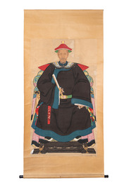 Chinese school: three ancestor portraits, ink and colour on paper, 19/20th C.