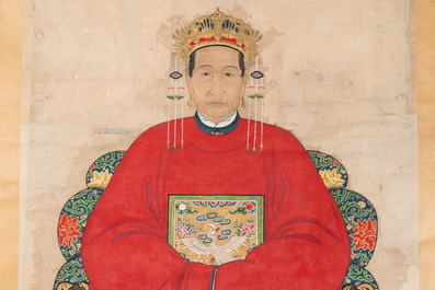 Chinese school: three ancestor portraits, ink and colour on paper, 19/20th C.