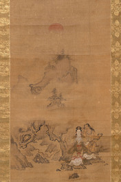 Japanese school: 'Immortals', ink and colour on silk, seal mark of Kano Motonobu 狩野元信, probably 16th C.