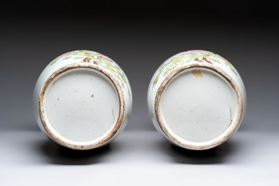A pair of Chinese qianjiang cai 'birds among flowering branches' vases, signed Wang Yongyuan 汪永源, dated 1900