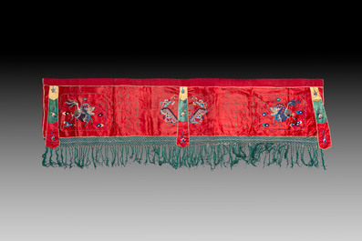 Four Chinese embroidered silk and felt altar panels, 19th C