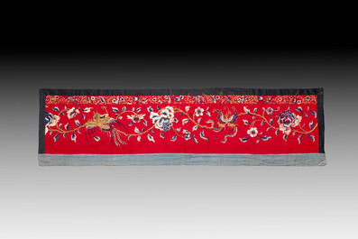 Four Chinese embroidered silk and felt altar panels, 19th C