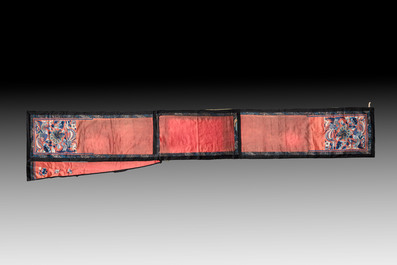 Four Chinese embroidered silk and felt altar panels, 19th C