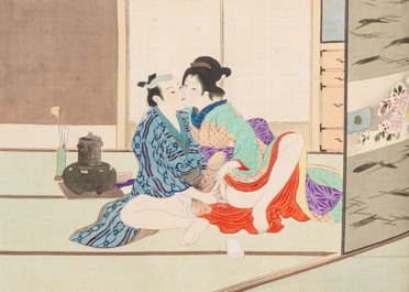 Murasaki Shuku 村崎宿久: 'Shunga - Mirror of the Four Seasons', Edo, 19th C.