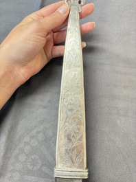 Two Argentinian silver gaucho knives with finely engraved design, 19th C.