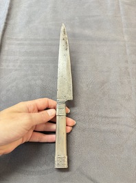 Two Argentinian silver gaucho knives with finely engraved design, 19th C.