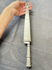 Two Argentinian silver gaucho knives with finely engraved design, 19th C.