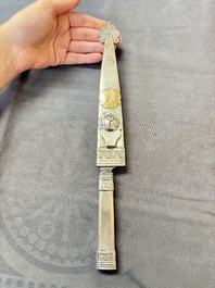 Two Argentinian silver gaucho knives with finely engraved design, 19th C.
