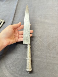 Two Argentinian silver gaucho knives with finely engraved design, 19th C.