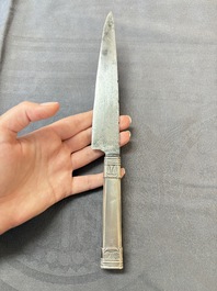 Two Argentinian silver gaucho knives with finely engraved design, 19th C.