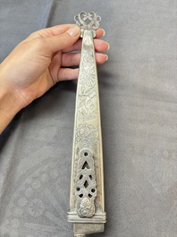 Two Argentinian silver gaucho knives with finely engraved design, 19th C.