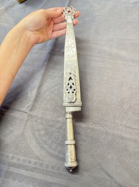 Two Argentinian silver gaucho knives with finely engraved design, 19th C.