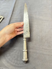 Two Argentinian silver gaucho knives with finely engraved design, 19th C.
