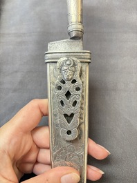Two Argentinian silver gaucho knives with finely engraved design, 19th C.