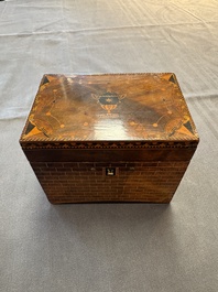 A group of six wooden tea caddies with inlaid decoration, The Netherlands, 18th C.