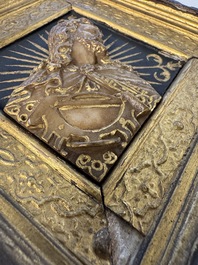 A rare rhombus-shaped Malines alabaster carving with the bust of Christ, attributed to Tobias Tissenaken, late 16th C.