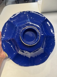 A Nevers white-splashed blue-ground '&agrave; la bougie' dish, France, late 17th C.
