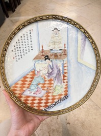 A Chinese famille rose 'poem' plaque mounted as a gu&eacute;ridon, 19th C.