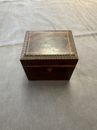 A group of six wooden tea caddies with inlaid decoration, The Netherlands, 18th C.
