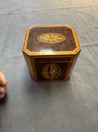 A group of six wooden tea caddies with inlaid decoration, The Netherlands, 18th C.